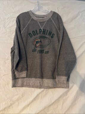 Vintage Tailgate Gray Dolphins NFL Crewneck Sweatshirt with Green & Orange Logo